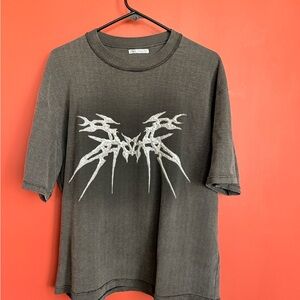 Zara Charcoal Woven Short Sleeve Tee with White Graphic